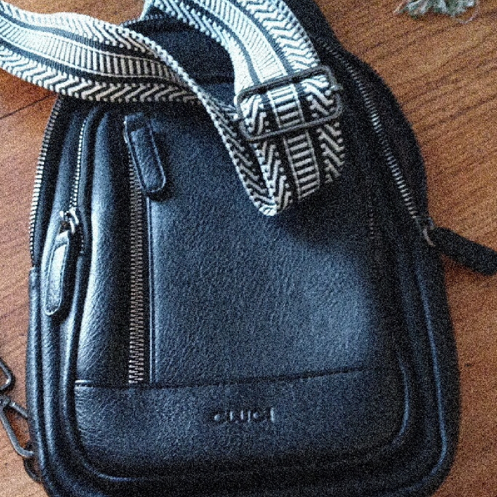 Black Crossbody Bag with Patterned Strap